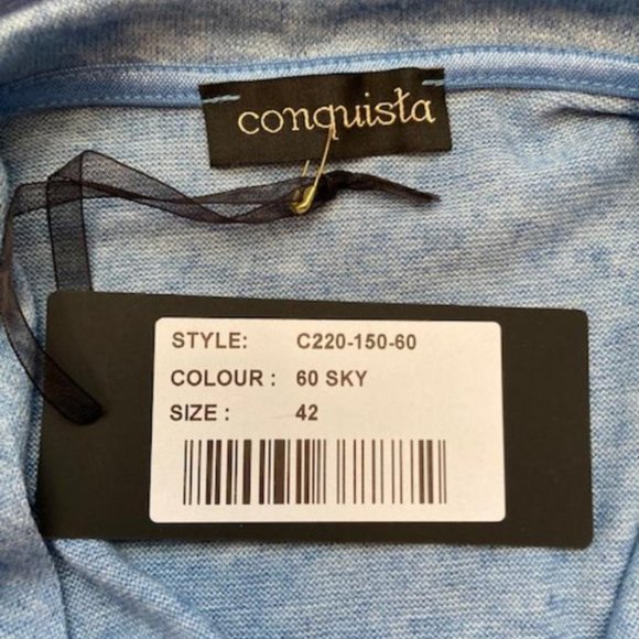 Conquista Light Blue Melange Knit V-Neck Top (L/42) - Picture 3 of 6